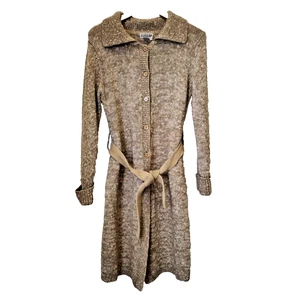 Vtg 90s Georgiou Studio Belted Cardigan Women's L Mohair Blend Long Camel Tan  - Picture 1 of 18