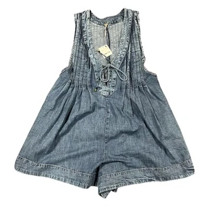 Free People Webster Denim Romper In Falling Rain Wash Sz S NWT - Picture 1 of 13