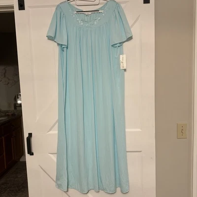 Vestido Miss Elaine para mujer XL vestido 38” largo espuma de mar verde nailon bordado flor Foto 1 de 4