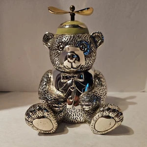 Vintage Silver Plated Teddy Bear Bank With Propeller 6'' By Reed And Barton, Ex. - Picture 1 of 7