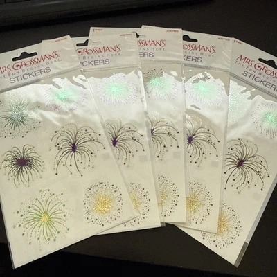 RARE Mrs. Grossman's Green Purple Gold Fireworks Sealed Vintage Sticker 5 Sheets - Image 1 of 3