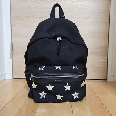Mochila Saint Laurent City Patrón Estrella Lona Negra Usada Excelente Estado Foto 1 de 4