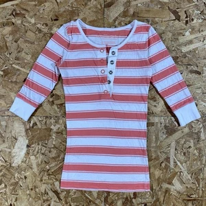 Vintage Y2K Aeropostale Striped Henley Top Womens Size Small - Picture 1 of 3