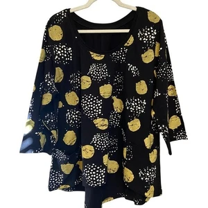 Top túnica Snapdragon Twig negro dorado blanco estampado de puntos manga 3/4 talla XXL - Imagen 1 de 8