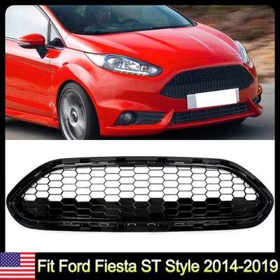 Fit For 2014-2019 SE Ford Fiesta ST Style Front Upper Grille Grill Gloss Black - Image 1 of 4