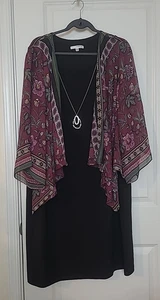 Vestido chaqueta sintética Studio One para mujer talla 3X con collar extraíble negro floral - Imagen 1 de 15