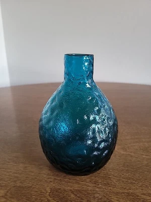 Crate & Barrel Teal Cali Vase Textured Glass Bottle Vase 5” - Image 1 of 4