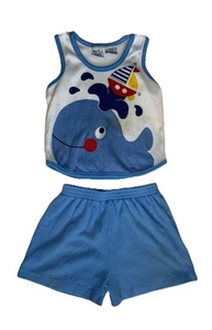 Vintage 90s Summer Outfit Set Toddler 24 Months Whale Beach Sailboat Shorts - Picture 1 of 12