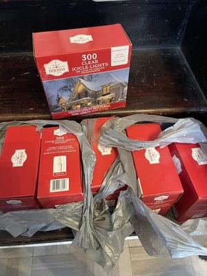 NEW Holiday Time 300 CLEAR Icicle Lights WHITE Christmas Wedding Decor 6 Box Lot - Image 1 of 2