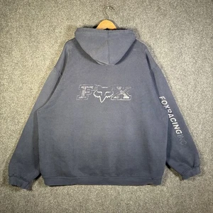 Vintage Fox Racing Hoodie Mens 2XL Navy 90s Baggy Motorsports Faded Sweatshirt - Picture 1 of 8
