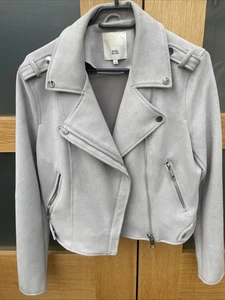 River Island Women's Grey Faux Suede Biker Jacket Size 10 - Picture 1 of 5