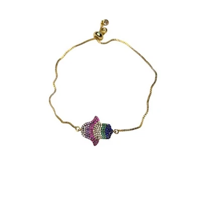 Hamsa Y2k Gold CZ Adjustable Charm Bracelet Spiritual Dainty Protection - Image 1 of 3