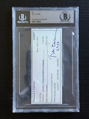 Beckett Bill Clinton Autographed 3x5 Cut Signed "Check to Trump Campaign" - JA11 - Image 1 of 4