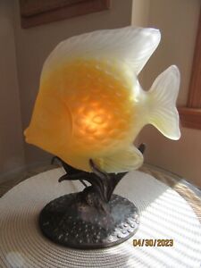 Andrea by Sadek,Yellow /Frosted Glass Fish Accent Lamp Used 12 1/2 in. Signed