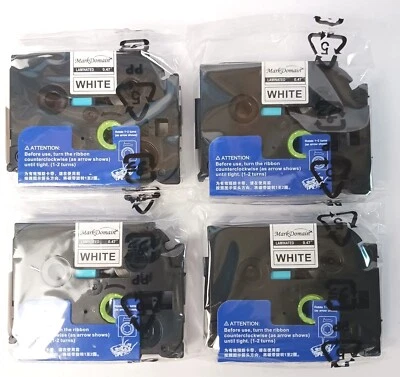 MARKDOMAIN MARK DOMAIM Laminated .47 Tape WHITE compatible BROTHER P Touch 12x8mm - 4 Pack