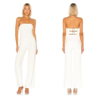 NUEVO CON ETIQUETAS NBD Mono Ofelia Para Mujer Fuera del Hombro Plateado Blanco Talla Pequeña Foto 1 de 4