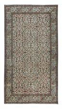 3.8x6.8 Ft Vintage Handmade Anatolian Rug in Beige with All-Over Floral Design