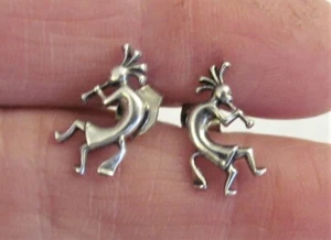 VTG Signed Sterling Silver 925 Kokopelli Flute Dancer 1/2" Stud Earrings 1.12g - Picture 1 of 5