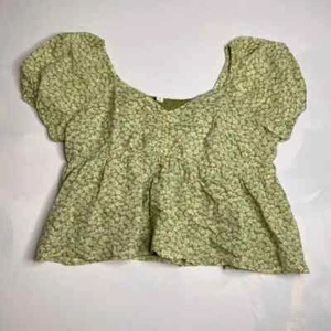 BP Adult Shirt 1X Green Floral Mushroom V-Neck Peplum Babydoll Women's Plus - Picture 1 of 5