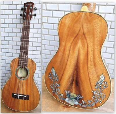 Alulu Solid Acacia Koa Concert Ukulele, flower inlay, with case HU1643 - Image 1 of 4