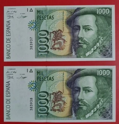 1992 SPAIN 1000 PESETAS 'GEM UNC'【P-163】Running 2 Notes - Image 1 of 4