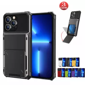 Hybrid Phone Case with Hidden Credit Card Holder For iPhone 16 15 14 13 12 11 XS - Picture 1 of 22