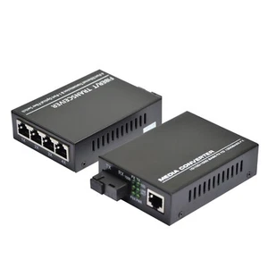 10/100/1000Mbps Single Mode 1&4 RJ45 Ethernet to Fiber Optic Media Converter - Picture 1 of 8