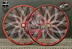 VINTAGE LOWRIDER 20" DAYTON RED/CHROME 144 TWISTED SPOKES FRONT & COASTER WHEEL - Picture 1 of 3