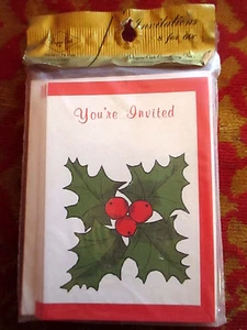 NEU Vintage 70er Papierkunst WEIHNACHTSFEIER Einladungskarten Packung mit 8 Umschlägen - Bild 1 von 2