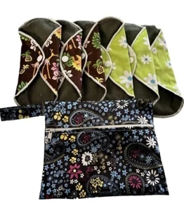 Reusable Sanitary Pads 7pc, 6 x Bamboo Washable Cloth Medium Sanitary + Wet Bag - Picture 1 of 12