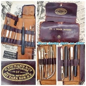 1880 Antique Surgical Tiemann Scalpel Set Medical Arterial Clamp Instrument RARE - Picture 1 of 23