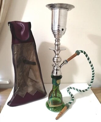 Hookah Shisha Egyptian Glass Metal Single Hose 24.5"  With Carry Bag Untested - Image 1 of 4