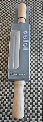 ROLLING PIN STAINLESS STEEL W/WOOD HANDLE 14"x2" (ACT. 13.75" W/HANDLES)-NEW! - Image 1 of 4
