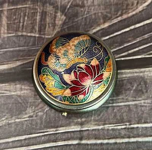 Vintage Cloisonné Butterfly Decorative Miniature Trinket Pill Box with Mirror - Picture 1 of 10