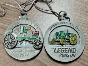 JOHN DEERE Waterloo Boy Tractor 2014 & 2018 Christmas Ornaments - Picture 1 of 6