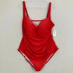 New Liz Claiborne Red Adjustable Straps Molded Cups Swimsuit One Piece size 24W - Picture 1 of 10