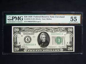 $20 Federal Reserve Note Series 1928 FR2050-D Cleveland DA Block - Picture 1 of 2