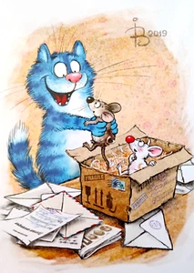 Postkarte Grußkarte Post Paket Briefe Katze Maus Lieferung für Sie Einkaufen - Bild 1 von 1