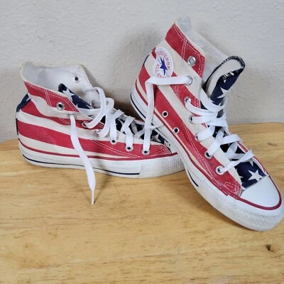 90's Converse All Star American Flag Chuck Taylor High Tops Size 4.5 Made In USA - Image 1 of 4