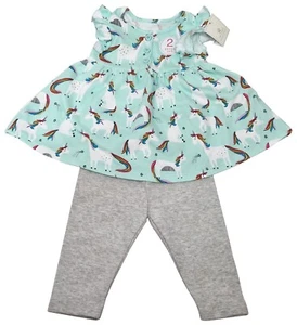 SIGUIENTE Conjunto de 2 Leggings Top Azul Unicornio y Gris Manga Corta Bebé Niñas - Imagen 1 de 3