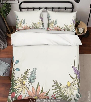 3D Floral Leaf Hand Drawn Simple Quilt Cover Set Bedding Sets Pillowcases - Image 1 of 4