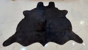 Brazilian Black Cowhide Rug Genuine Real Cowhide Leather Area Rug Exotic Solid. - Picture 1 of 4
