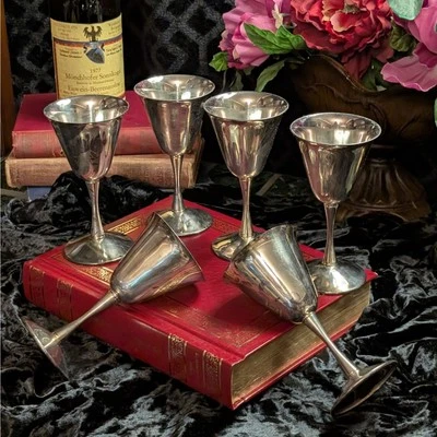 6 copas vintage plateadas de 5,5" con tallo de vino o postre de champán FB Rogers Foto 1 de 4