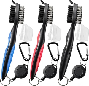 Confezione da 3 Spazzole per Mazze da Golf e Pulitore Scanalature per Mazze con Zip-Line Retrattile e Alluminio - Foto 1 di 12