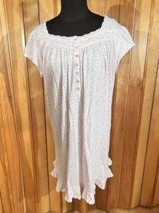 Eileen West Rosa Pergamino Jersey Algodón Camisón Corto Manga Gorra Concha Botones - Imagen 1 de 9