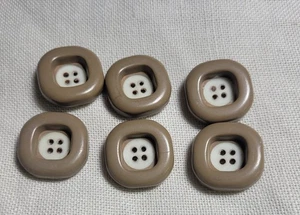 6 Square Light Brown/w Cream Middle, 4 Hole 1" Button Lot - Picture 1 of 7