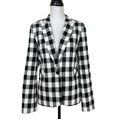 Halogen Black & White Women's 12 Checkered One Button Blazer Jacket - Image 1 of 4