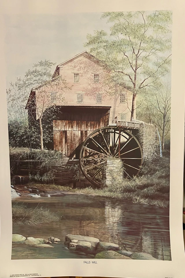 Impresión litográfica "Falls Mill" de Larry Dodson, certificado de autenticidad, S/N 67/100, nueva Foto 1 de 1