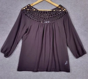 UMGEE Top Women's Medium Chocolate Chiffon Lightweight Semi Sheer Pop On Blouse - Picture 1 of 8