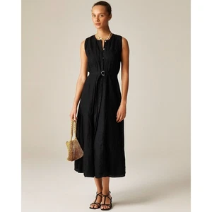 Vestido de lino cosido J.Crew con cinturón extraíble negro alto grande nuevo con etiquetas - Imagen 1 de 8